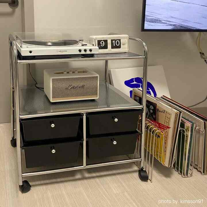 クローム 2段 引き出し付き ラック ダブル［2色］