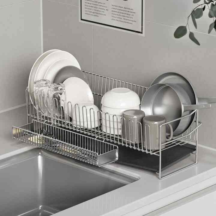 カトラリースタンド付き オールステンレス ミニ食器乾燥ラック 1段 超スリム