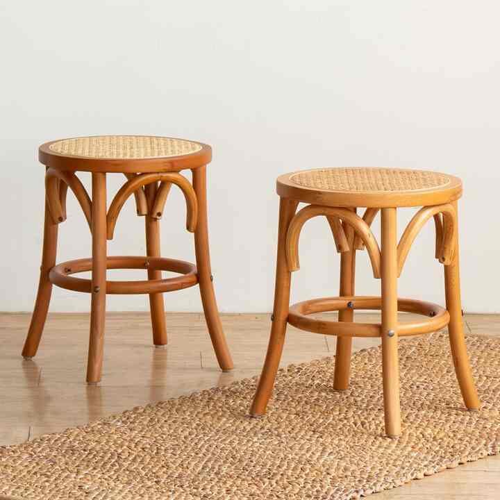 ラタン ウッド スツール 2脚セット［2色］