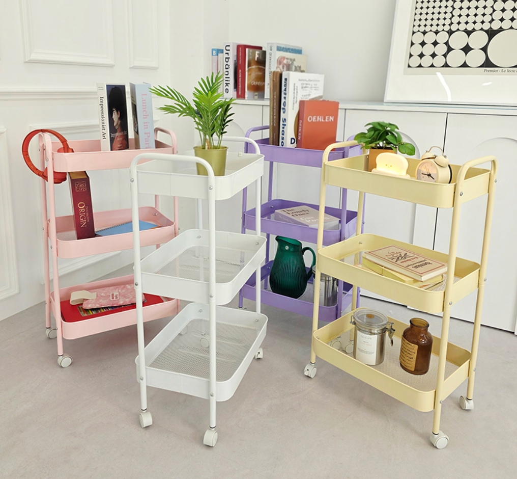 [오늘출발] [신상품] 모던하지 이동식 3단 철제 트롤리 이동식 수납장 주방카트 부드러운핸들링 8colors