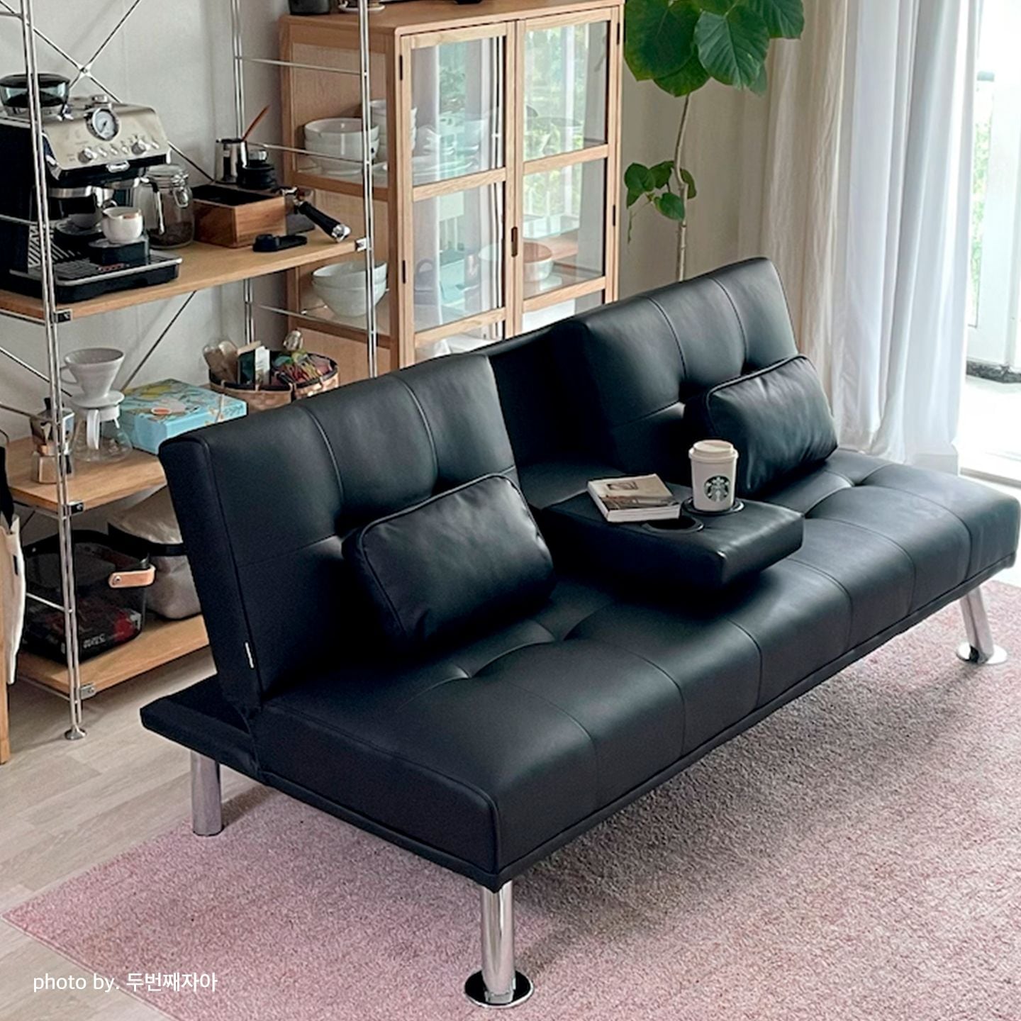 베스트리빙 MOVIE 무비 각도조절 3인 접이식 컵홀더 가죽소파베드 3color 