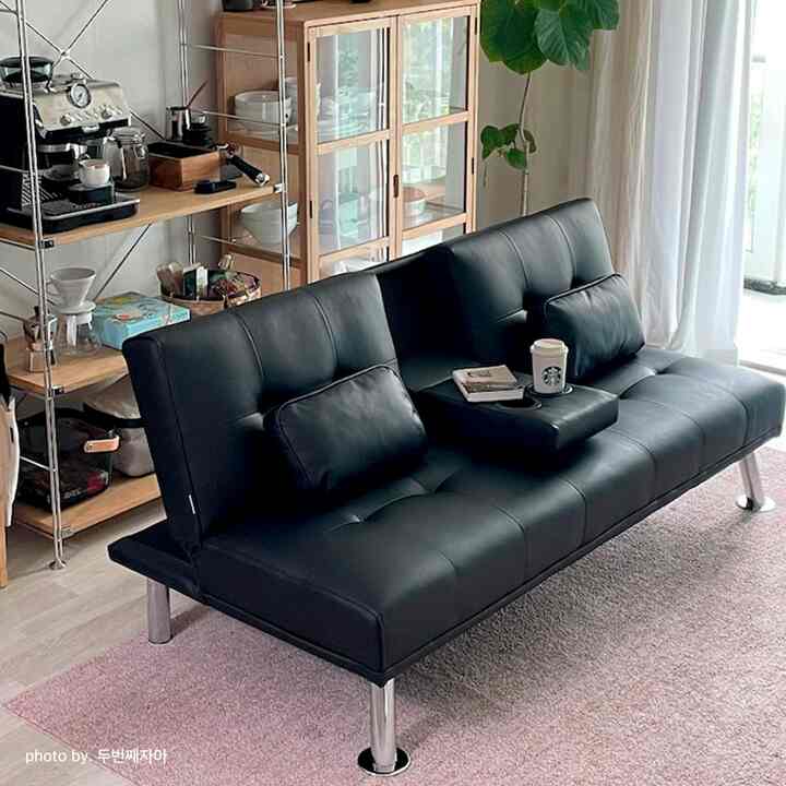 MOVIE 角度調節 3人掛け 折りたたみ式 カップホルダー付き レザーソファベッド［3色］