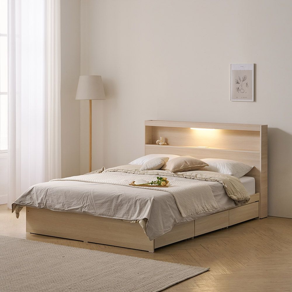 파로마 이즈 카이 LED C형 수납 침대 프레임 SS/Q (매트선택) 