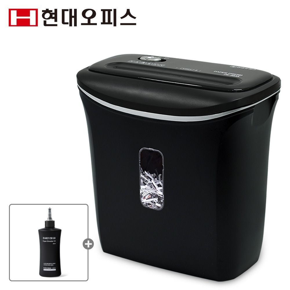 페이퍼프랜드 현대오피스 소형 문서세단기 PK-503X+오일증정 1회 최대 6매 파지함11L