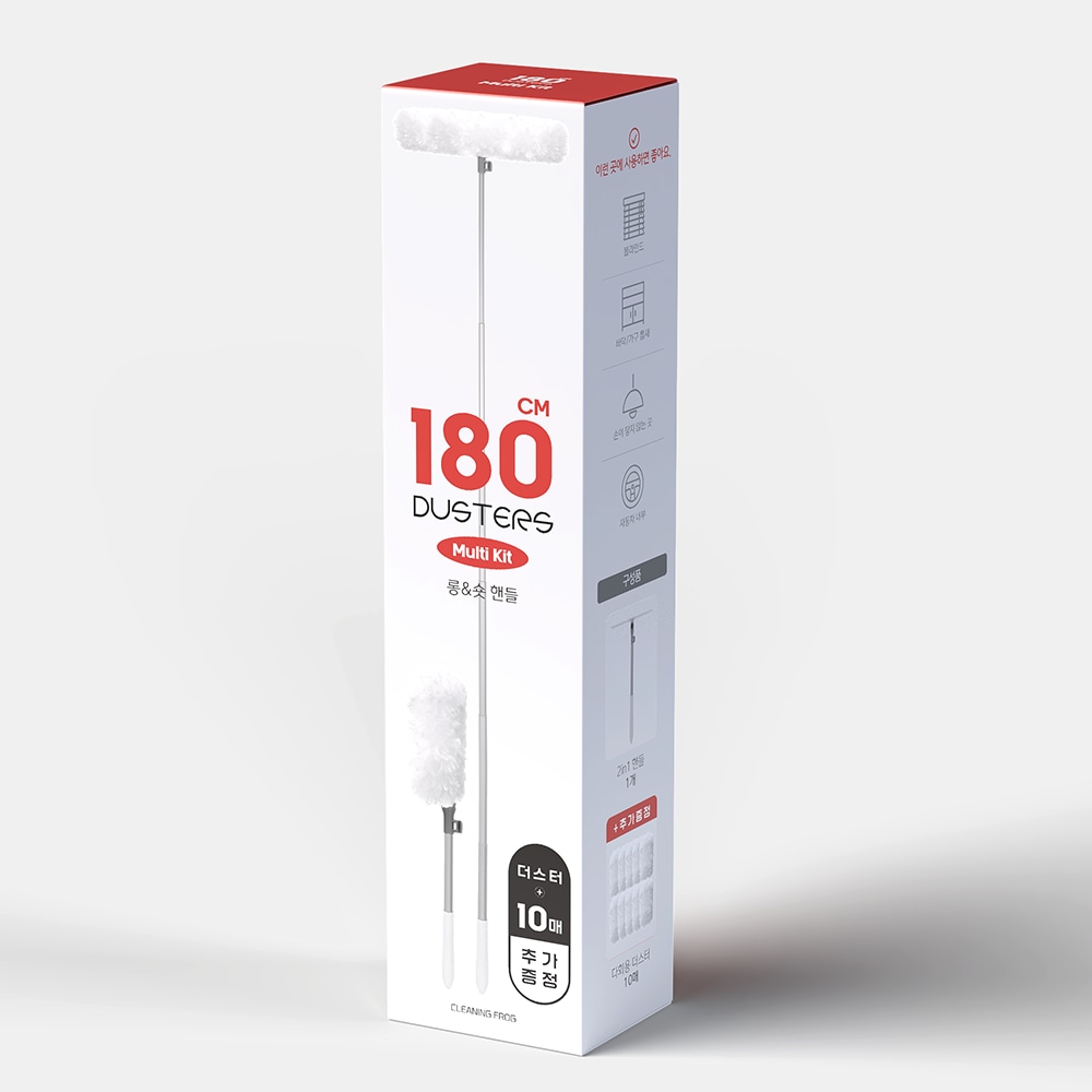 청소개구리 롱&숏핸들+리필10매 청소개구리 180cm 롱핸들 먼지털이 360도 양면 흡착 더스터