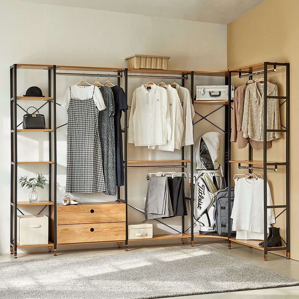 상도가구 모던하임 드레스룸 코너 행거 3400 시스템행거 선반 2단 옷방 