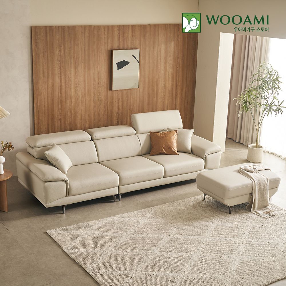 [신상품] 우아미가구 디나 4인 무빙헤드 가죽 소파 2color