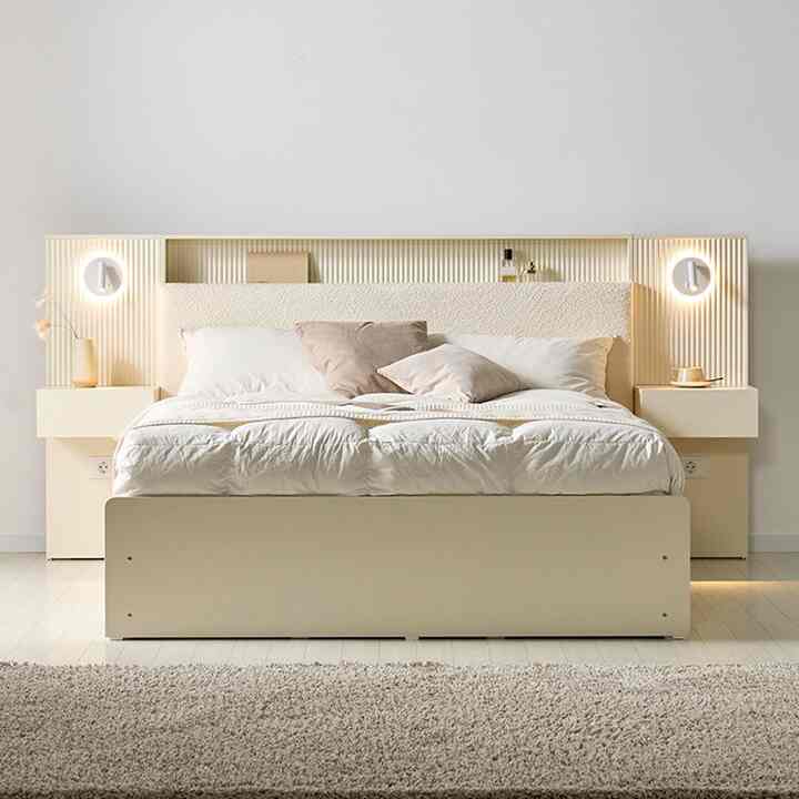 Celine LED照明付き テンバボード仕様 ビッグ引き出し収納ベッドフレーム［2サイズ］