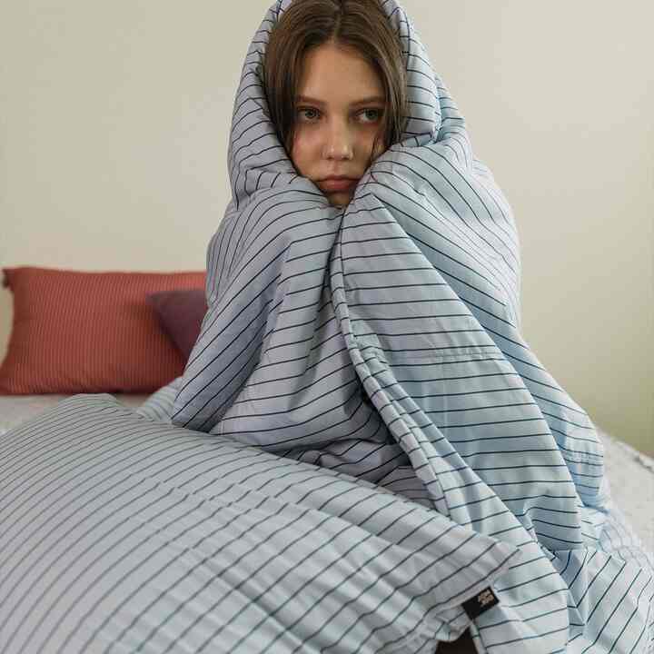 クラシック ストライプ 布団カバー ブルー［3サイズ］