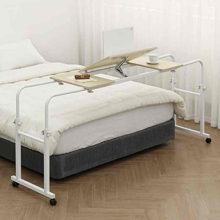 幅＆高さ＆角度調整 キャスター付き ベッドテーブル［3色］