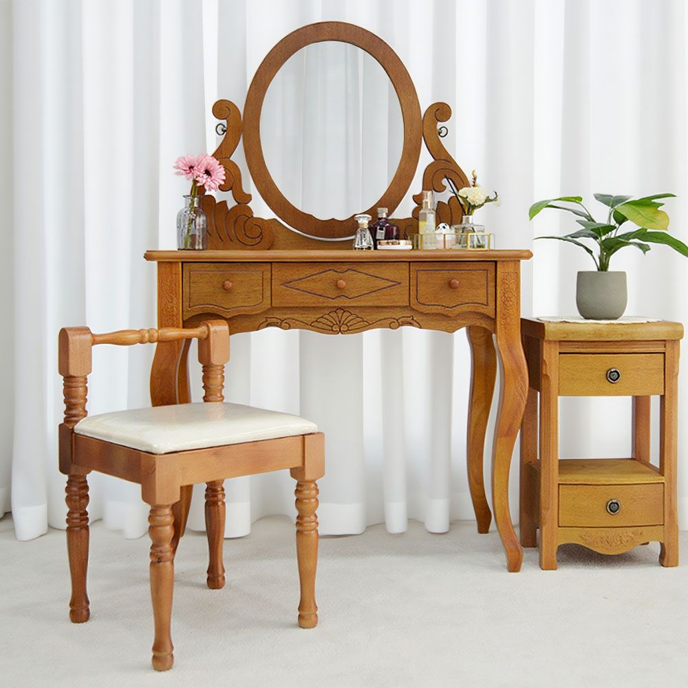 [신상품] 미세몽 유나 화장대서랍장 엔틱 원목 수납 입식 콘솔 수납장 화장대 세트
