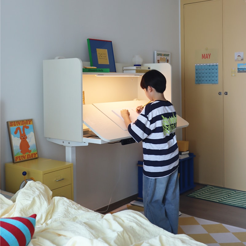 레이디가구 코튼M 모션데스크 높이조절 각도조절 학생 전면 책상세트 (파티션형)