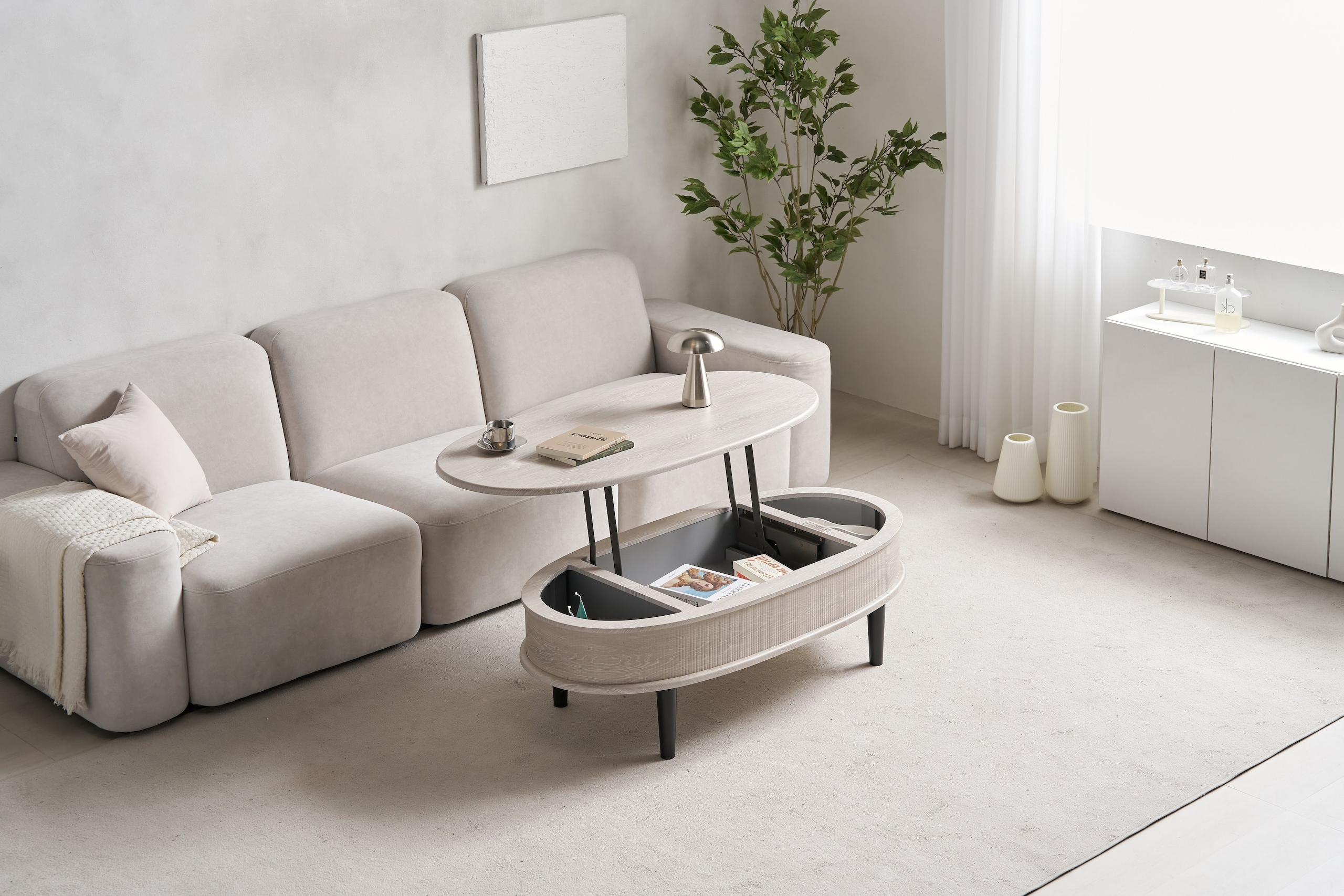 우트리 국내제조 리치 타원형 리프트업테이블