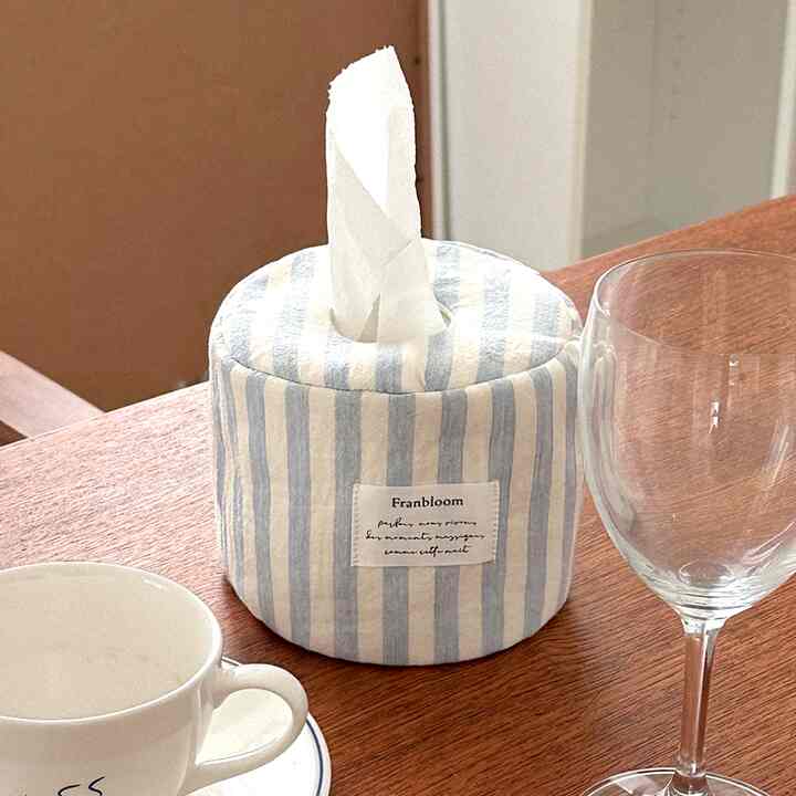 ブルーストライプ 丸型 トイレットペーパーケース［2サイズ］