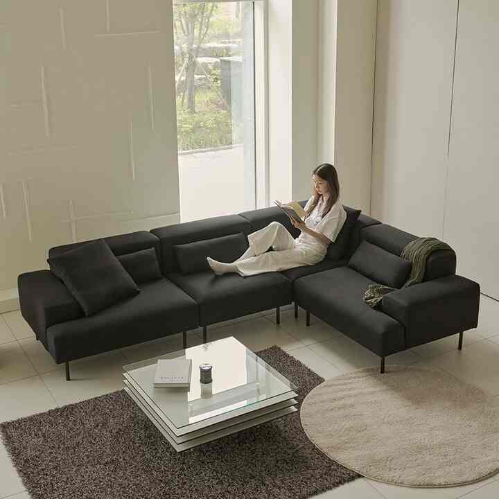 DIA ブラック ファブリック 5人掛け コーナー型 ソファ［3種］