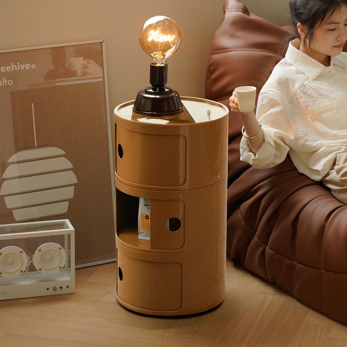 BESTLIVING Orbit ミッドセンチュリー スライディング 円形 シェルフ