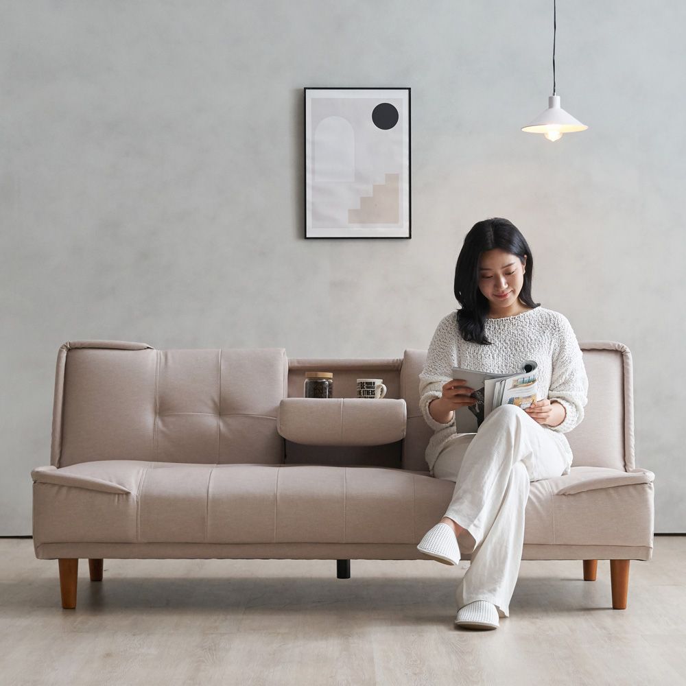 에보니아 리도 각도조절 3인용 쇼파 패브릭룩 컵홀더 소파베드 4colors 