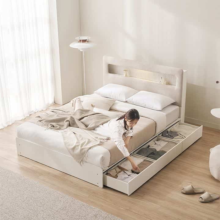 VARIEL ファブリック LED 3段収納ベッド［2色・2サイズ］