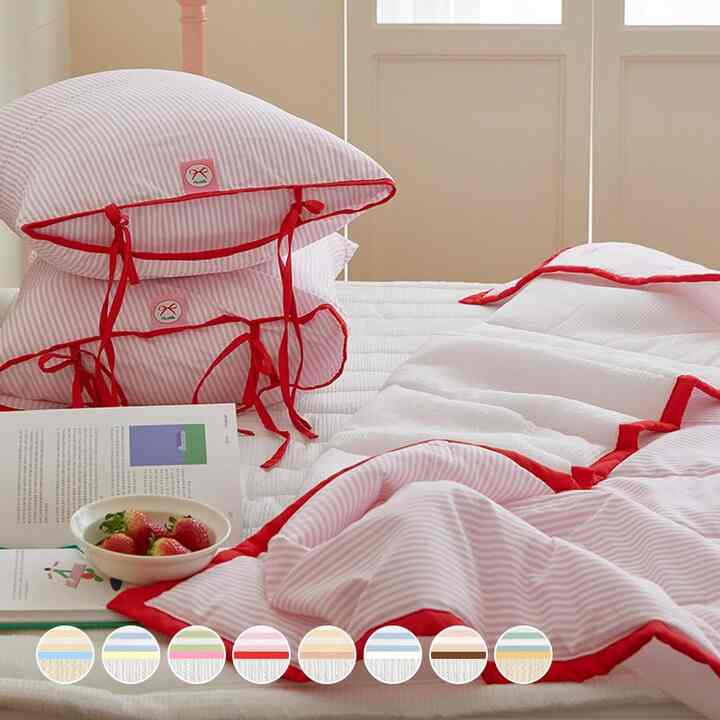 Ribbon Cake シアサッカー 夏用 冷感 カバーのいらない布団セット［8色・3サイズ］