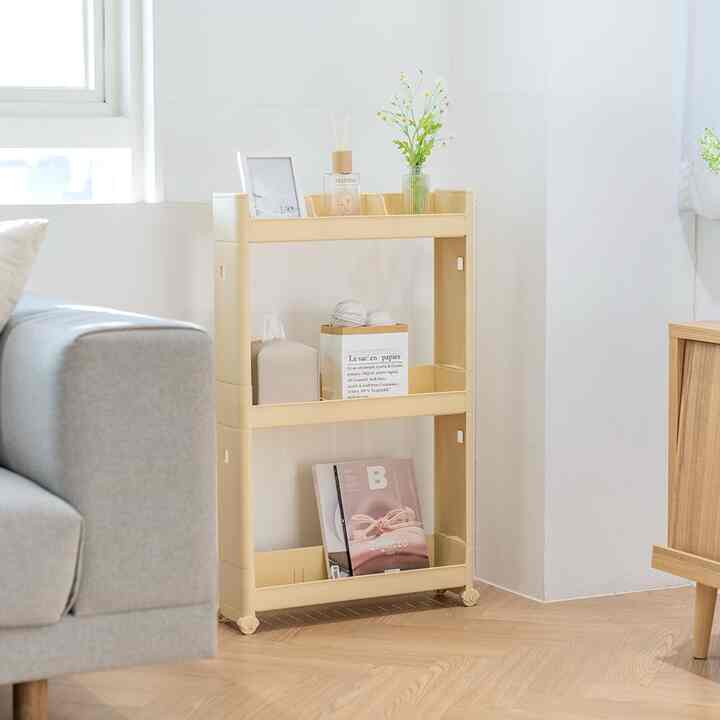 3段 スリムラック キャスター付き 13cm［3色］