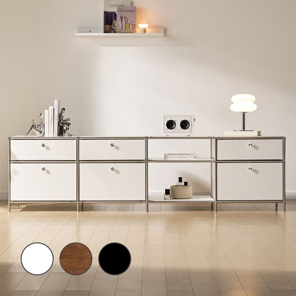 [신상품] 이안가구 국내제작/세렌티 모듈 2000 완제품 미드센츄리 높은거실장 수납 티비다이 화이트 선반장