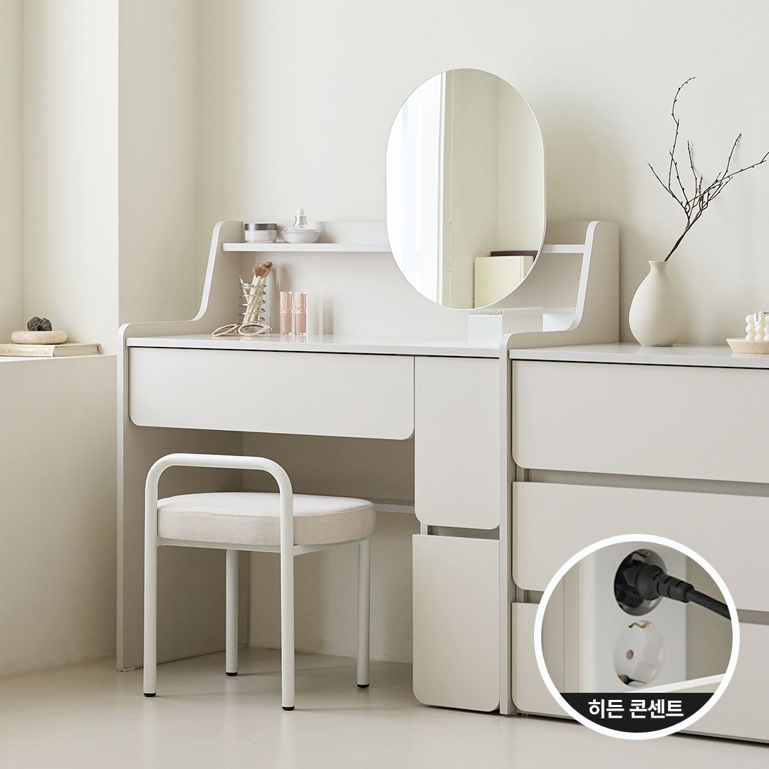 블랭크맨션 국내제작 E0등급 수납 화장대 히든 콘센트 (거울포함) 800/1000