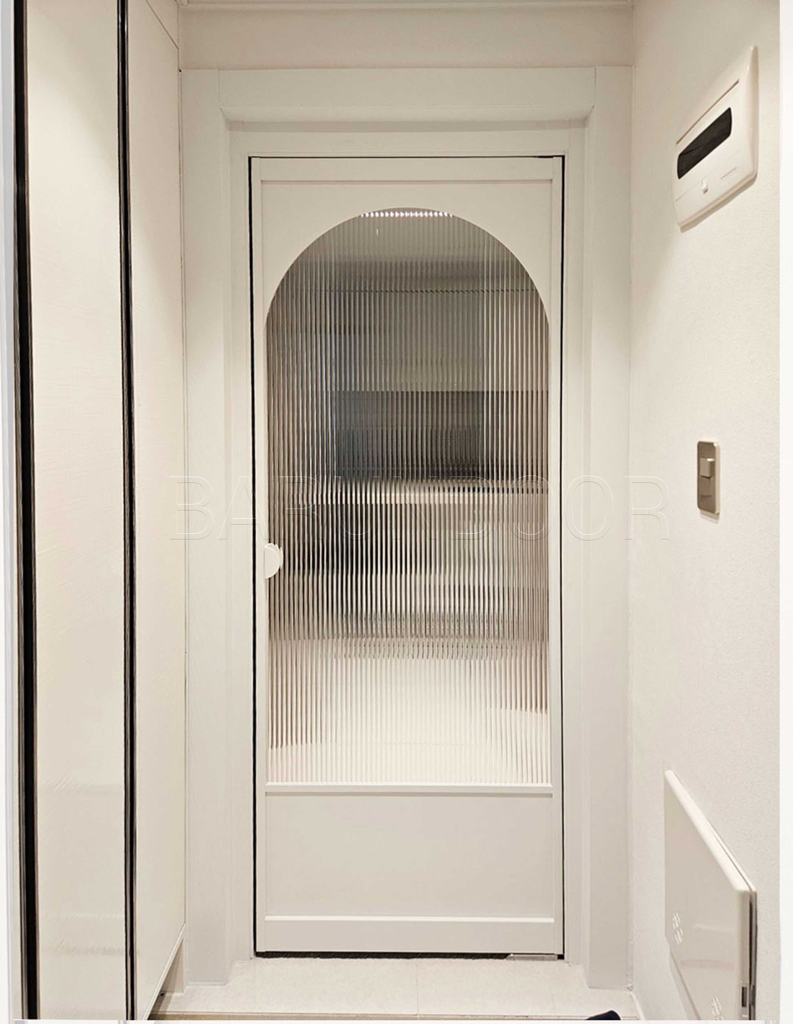 [신상품] 바른도어 초슬림유압 싱글스윙중문 아치형+고시형 화이트 모루세로강화유리