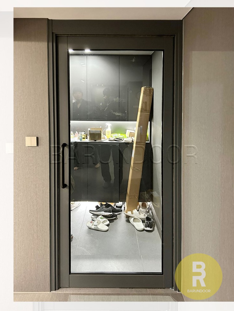 바른도어 싱글스윙중문 진그레이 투명강화유리 