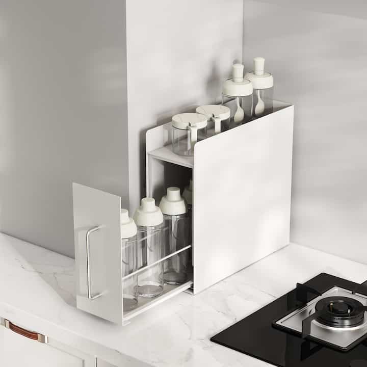 ホワイト スチール スリム スライディング 収納ボックス