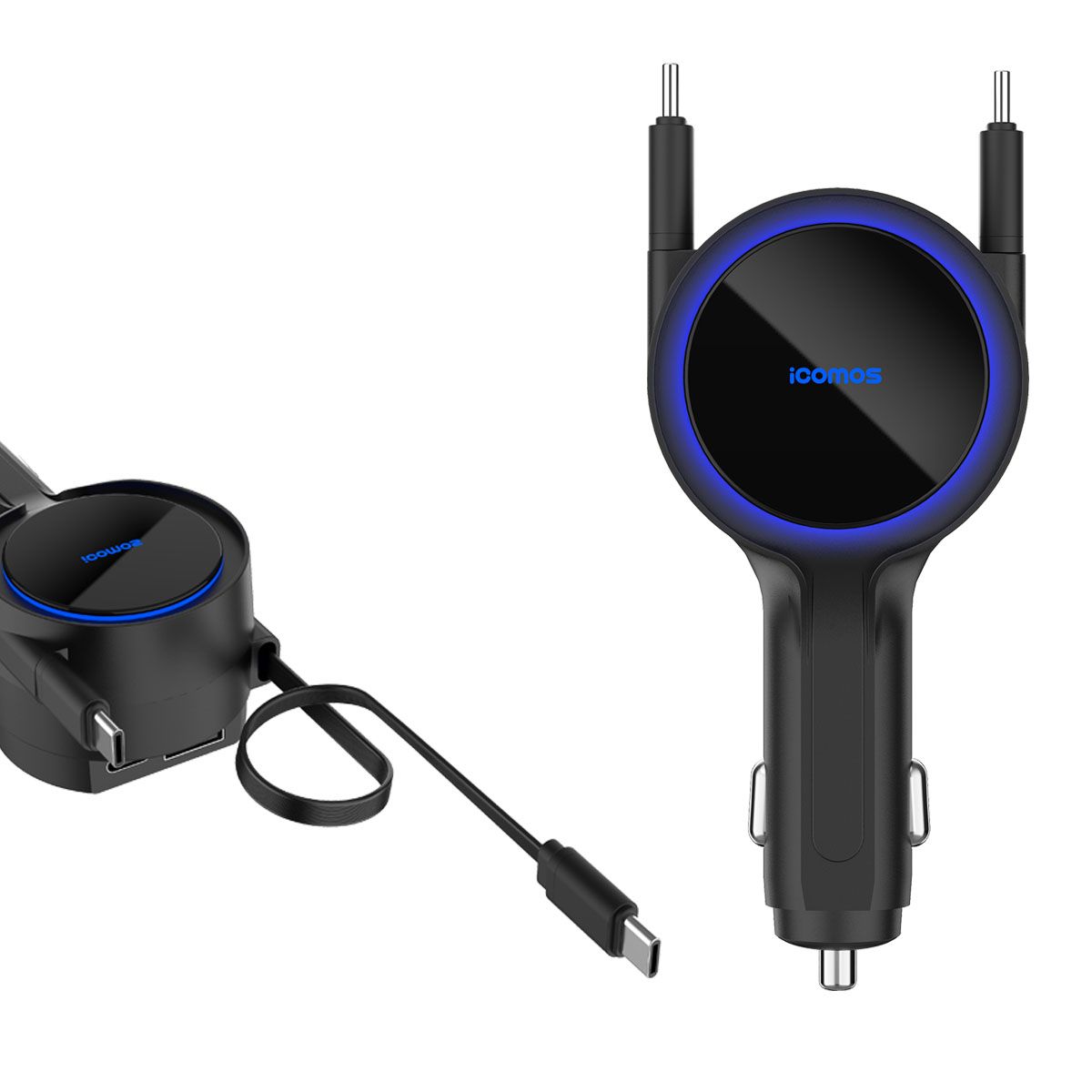아이코모스 듀얼 릴타입 초고속2.0 100W 차량용 충전기 시거잭 C타입 8핀