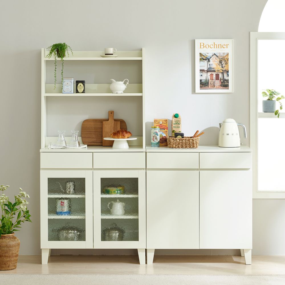 [신상품]디노데코 [오늘의집 단독] 에코우드 화이트 800 주방수납장+상부장 세트 원목수납장세트