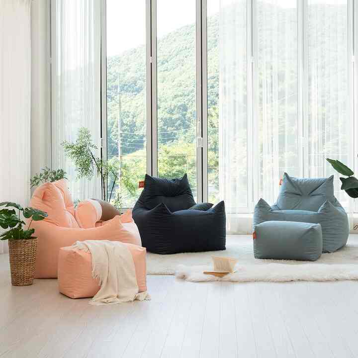 超大型 ペルシャ スエード ビーズクッション フットスツール付き SR803［7色］