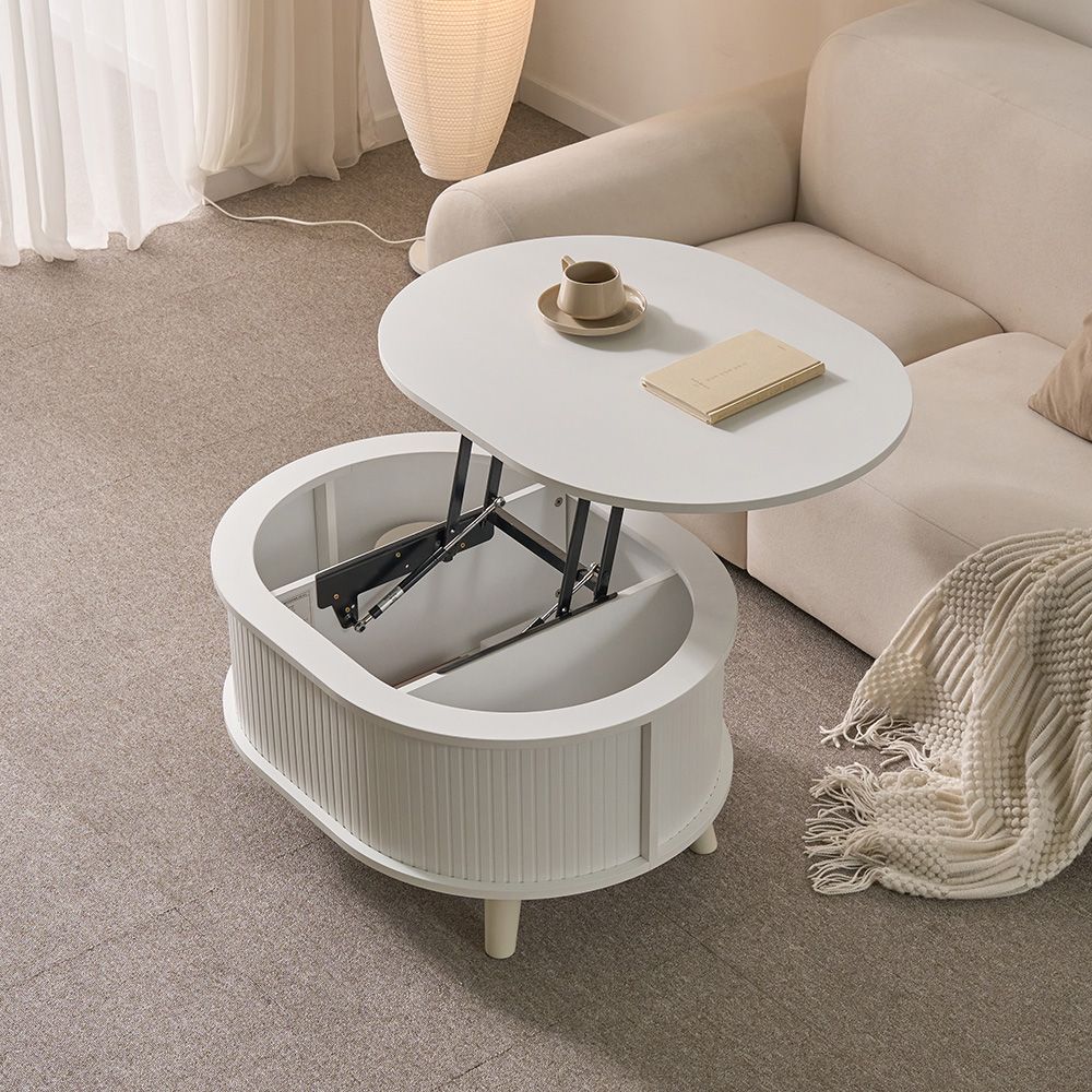 동서가구 아보 템바보드 리프트업 거실 테이블 타원형 (800/1200) 