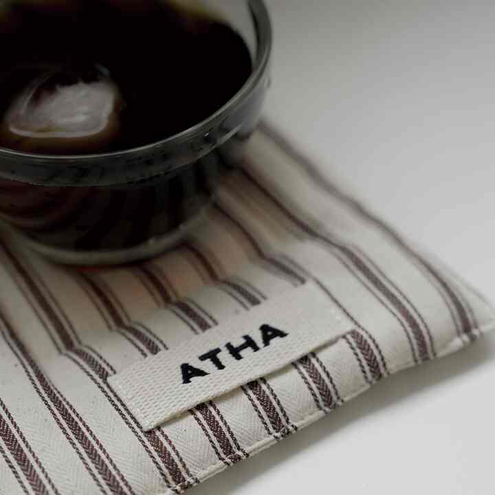 コットンストライプ ティーコースター ブラウン 中綿入り