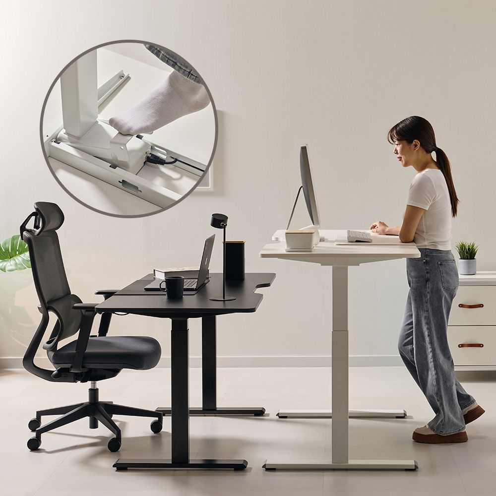 롱코 전동 모션데스크 원목 간편조립 높낮이조절책상 듀얼모터 이지퀵 1200/1400/1600 