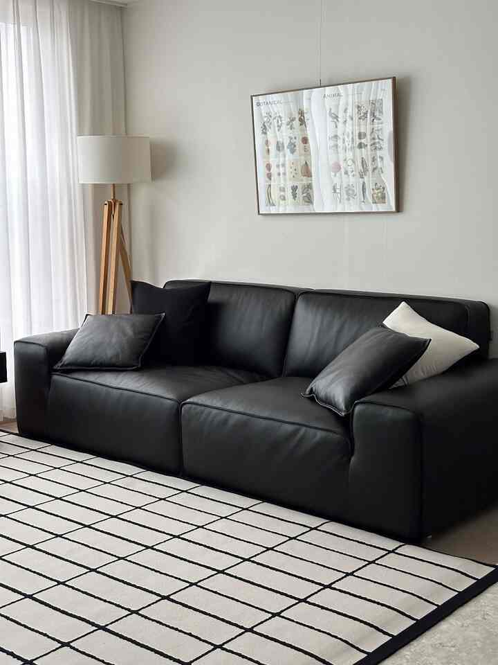 Gordo ブラック 天然皮革 ソファ ワイド 3人掛け［2色］