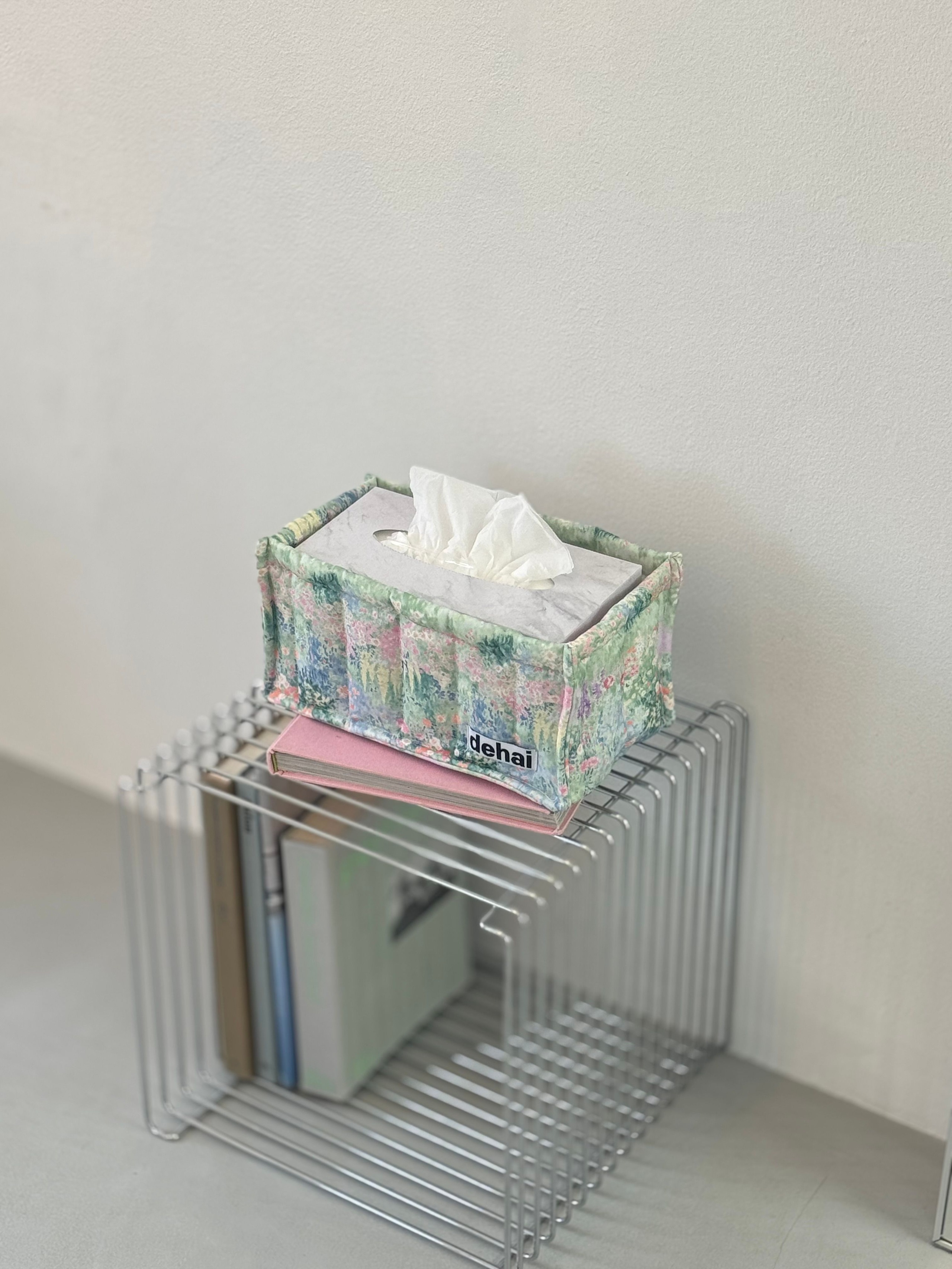 데하이 수채화 누빔 패브릭 사각 물티슈 휴지케이스 리모컨 화장품 기저귀 보관 정리함