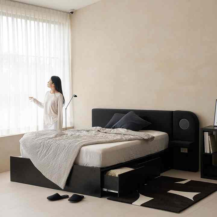 NOUZ 収納付きファブリックベッドフレーム［2色・2種・2サイズ］