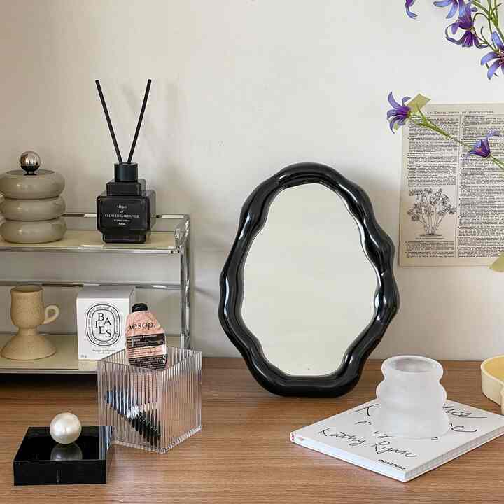 ウエーブ 卓上・壁掛け両用ミラー［3色］