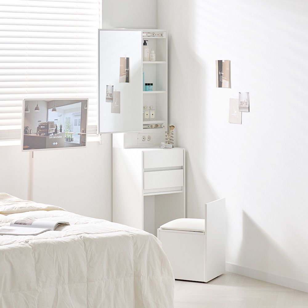 [신상품] 채움가구 136,800/ 로이 미니스툴 화장대 세트 (거울포함) 2color