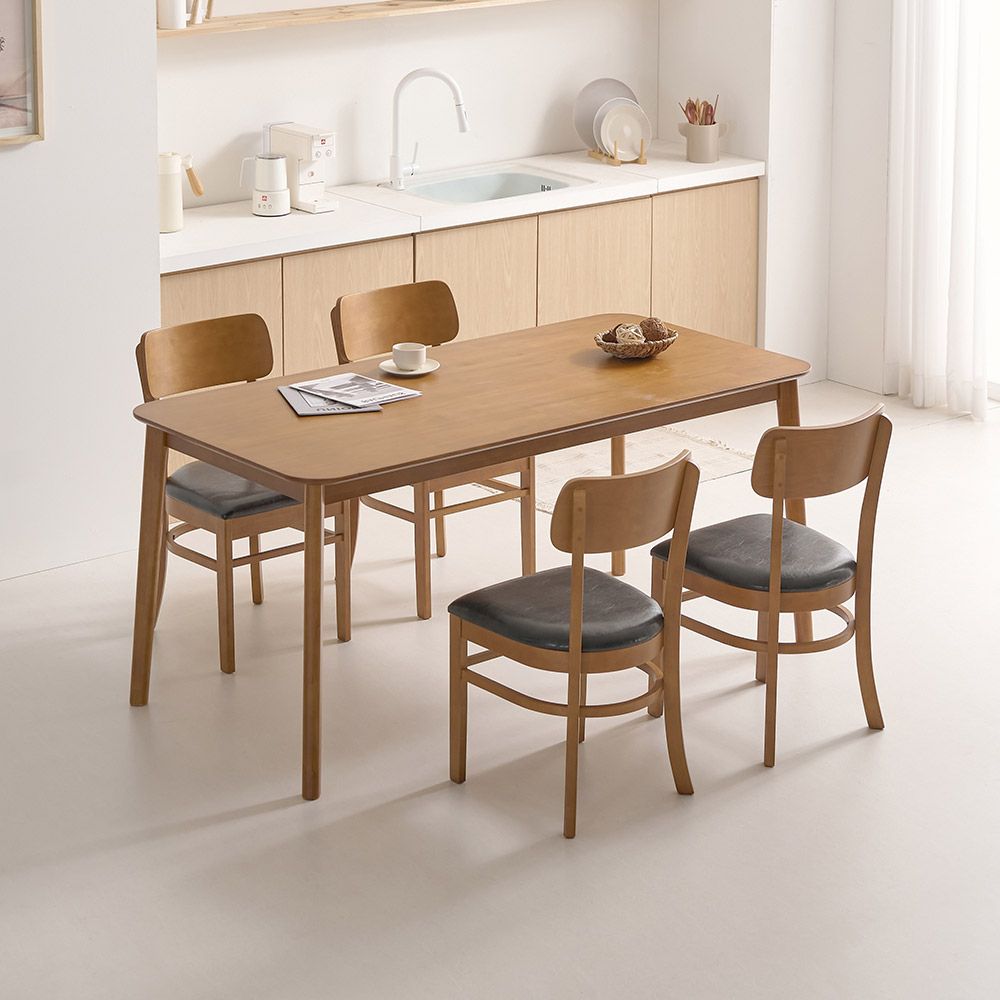 라로퍼니처 빈츠 1650 고무나무 원목 6인 식탁 세트 (식탁+의자4) 