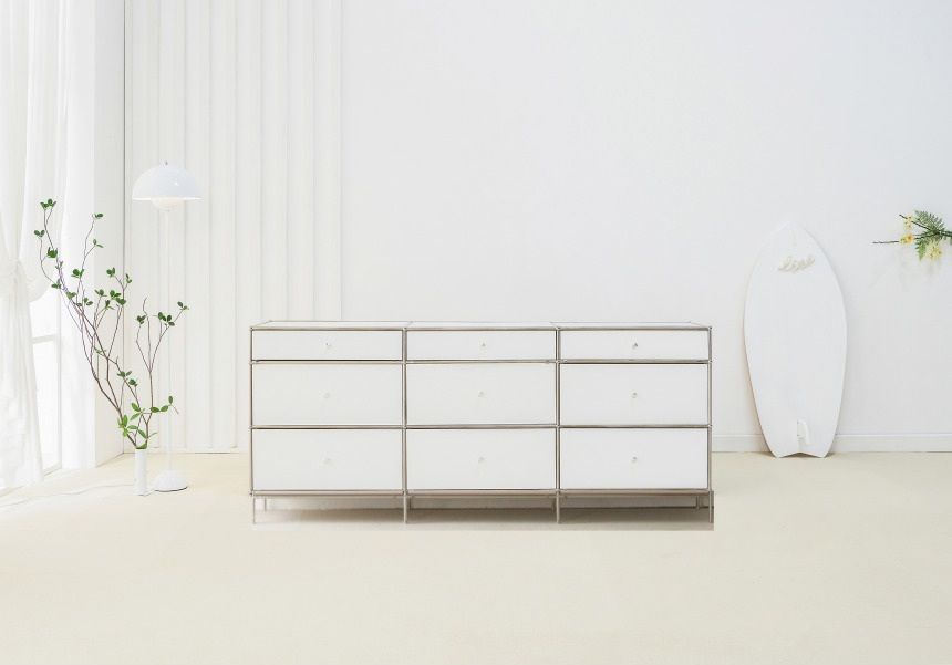 [신상품] 다있쇼 비올라 2000 3단 서랍형 거실장 미드센츄리 모듈 스텐 티비 다이 높은 원목