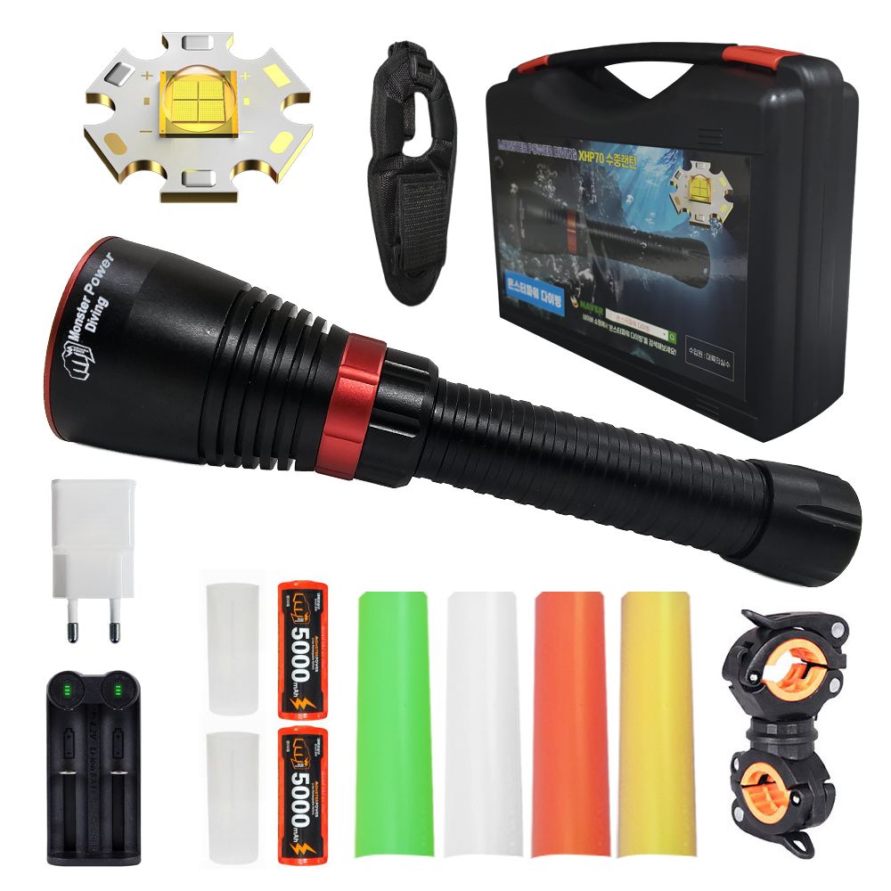 대륙의실수 몬스터파워다이빙 xhp70 수중랜턴 방수 해루질랜턴 후레쉬 손전등 잠수 써치라이트 LED