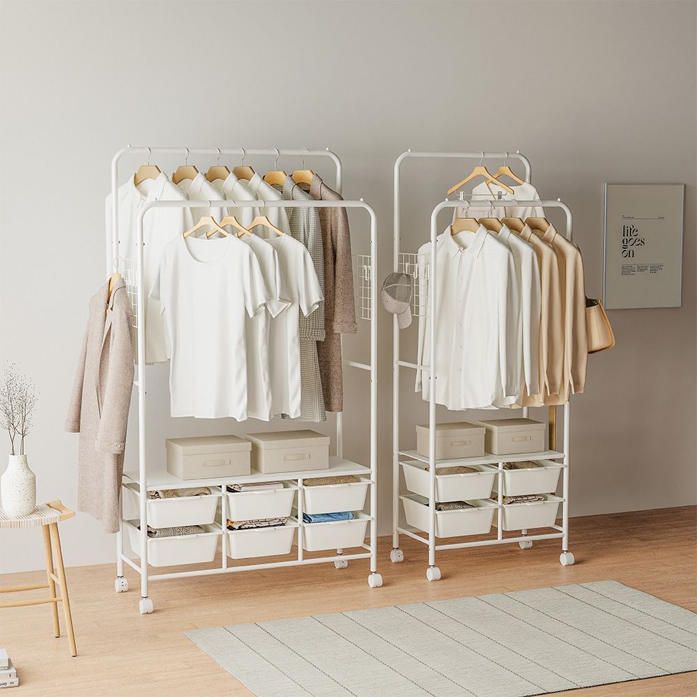 [오늘출발] [신상품] 홈비 평생쓰는 무베즈 올인원 서랍형 듀얼바 이동식 행거 (스탠다드/와이드)