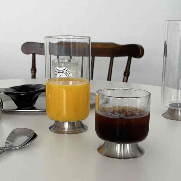 耐熱 ステンレス脚付き ガラスカップ 2個セット［4サイズ］