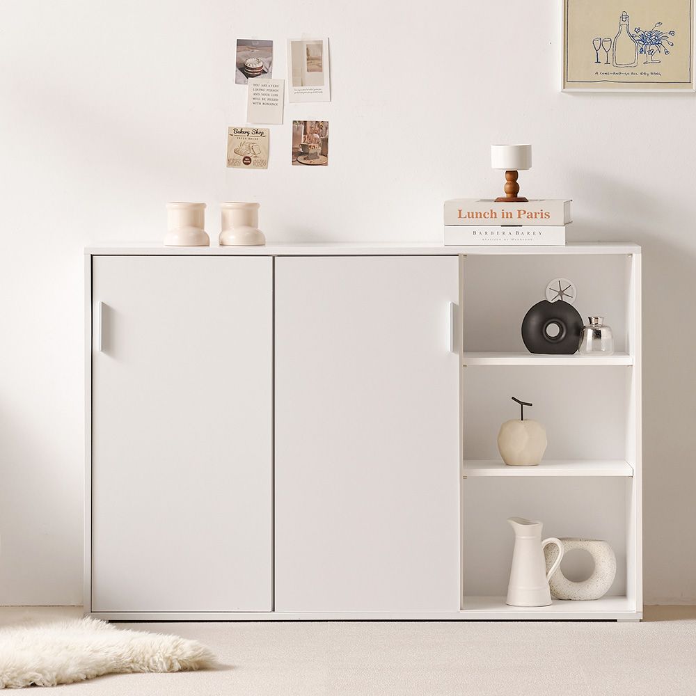 룸앤디 NEW 스르륵 3단 1200오픈 E0등급 슬림 슬라이딩 수납장 