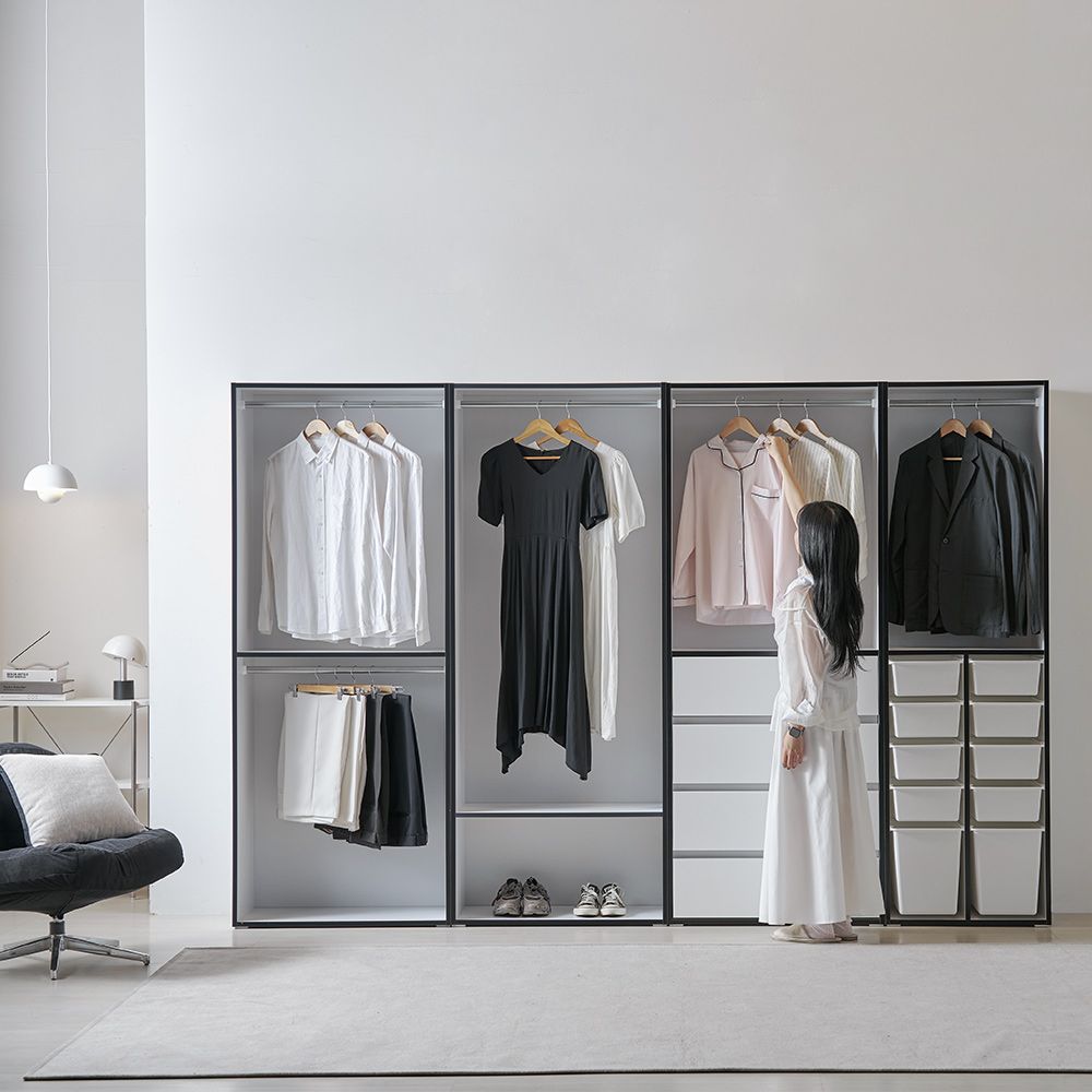 상일리베가구 스페어 드레스룸 E0 시스템 모듈 행거 옷장 퓨어화이트/화이트블랙/내추럴화이트 3color