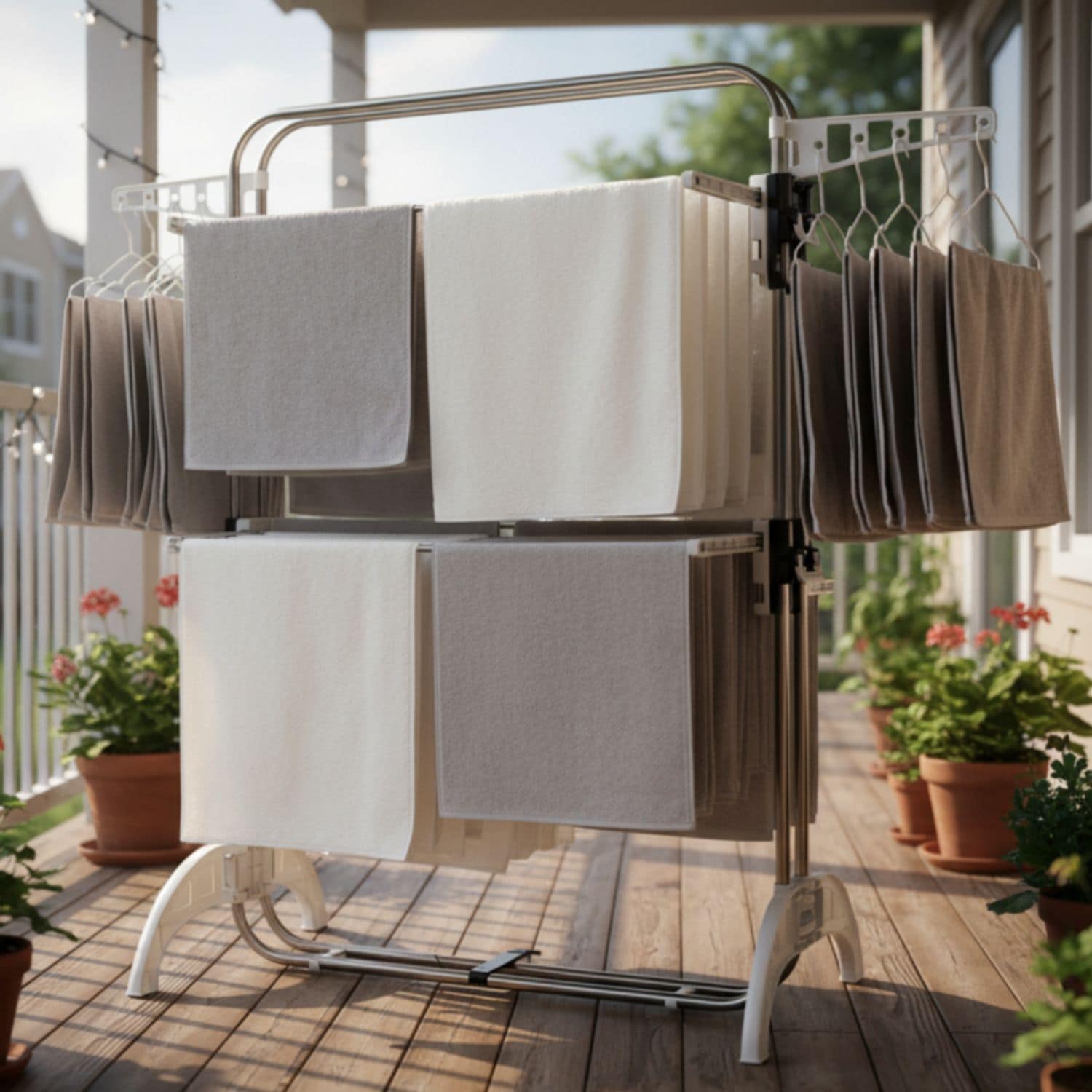 디허브 위싱 밀당 빨래건조대 접이식 스텐 중형 5단 베란다 튼튼한 대형 이불 빨랫대 빨래걸이