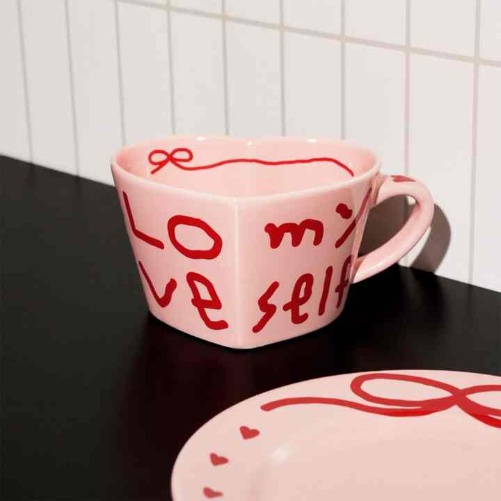 Pink Edition Ceramic Heart Cup and Plate Gift Set