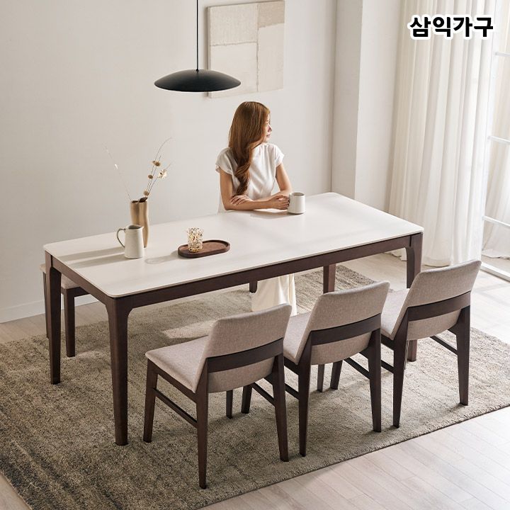 삼익가구 아벨로 포세린 통세라믹 4인 식탁 1400 세트 